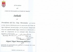 Felicitaciones comité entrenadores al juvenil C de la EDM por su título